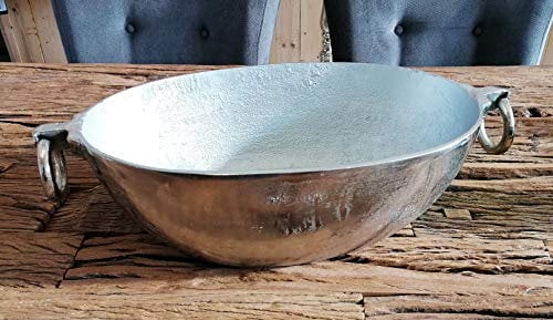 MichaelNoll Schale Silber Dekoschale Deko Aluminium Oval - Moderne Dekoration für Wohnung oder Haus - Tischdeko Hochzeit 40 cm