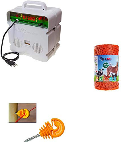 Recinto Elettrico Kt per Uso professionale1 x Elettrificatore 220V + 1 x Filo 500 MT 4 Mm² + 100 isolatori per Pali in Legno - Recinzione Elettrica per Animali Cavalli Mucche maiali Galline Volpi