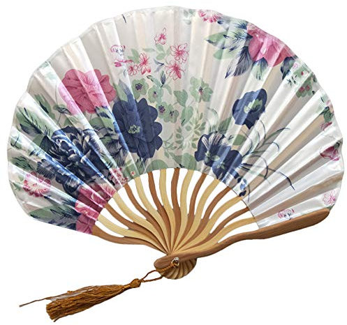 1SourceTek Silk Hand Held Folding Fans 8.27 inches (21cm) Women Hand Held Folding Fans With a Fabric Sleeve Protection for Gifts - Chinese Retro Style (Orchid)