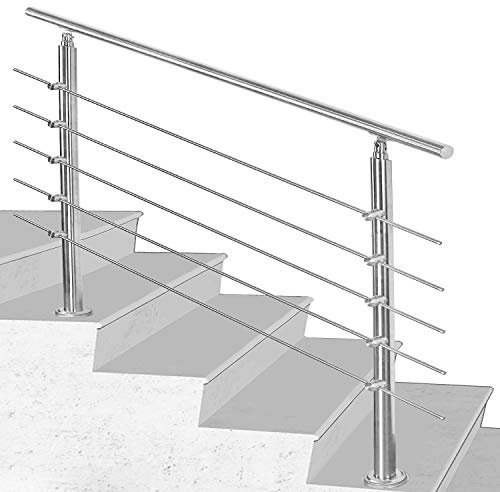 SWANEW Corrimano Acciaio Inox 100 * 4.2 * 106.5cm,5 traverse,Ringhiera con kit di installazione,Passamano per Interni o Esterni