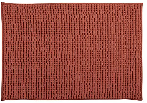 MSV Badteppich Badvorleger Duschvorleger Chenille Hochflor Badematte 40x60 cm – Terracotta Rot