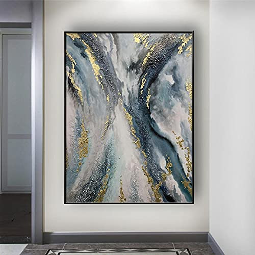 Leinwandbild gemalt Abstrakte Malerei Zeitgenössische Kunst Malerei Blau Silber Grau Vertikales Wandbild modernes Kunstwerk 50x75cm (20x30in) Rahmenlos