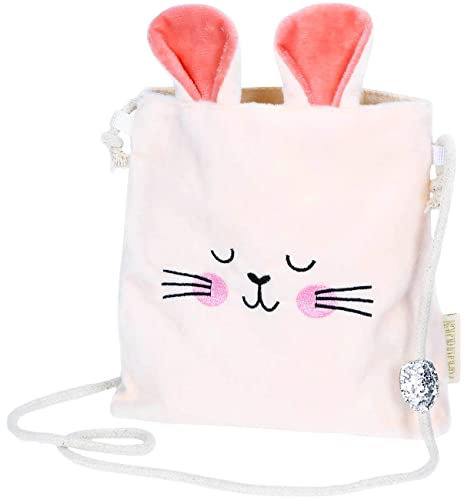 Papierdrachen Hasen Handtasche rosa mit Schulterriemen - aus Samt mit Hasengesicht und Ohren - Glitzerdetail - Geschenk zu Ostern - Umhängetasche Mädchen
