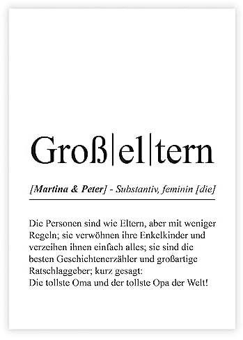 321GESCHENKE Personalisiertes Definitionsposter „GROßELTERN“ Geburtstag, Danke, beste Oma, bester Opa, Weihnachtspresent, Enkelgeschenk, Vorfreude, Familie, Duden