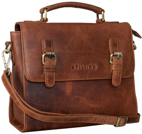 STILORD Estelle Fashion Handtasche Leder Umhängetasche Damen Elegant Schultertasche Vintage Damentasche Satchel Bag aus echtem Leder Farbe:mittel - braun