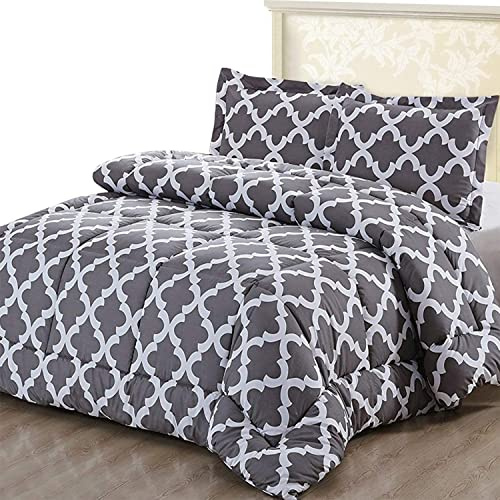 ComfyWell Super-King-Size-Bettdecke, bedruckte Tagesdecken, Decken und Sets, 2 Kissenbezüge, warm und antiallergen, für alle Jahreszeiten, überwurf für Bett (Super-King-Size-Bett (220 x 260 cm), grau)