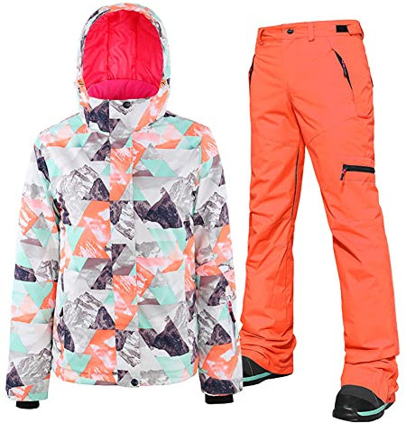 HOTIAN Damen-Skijacke und hose, Wasserdicht Winddicht Winterwarme Skianzüge,für Wandern Snowboarden OR OR-XS