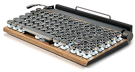 Huhebne Tastiera per Macchina da Scrivere retrò Tastiera Bluetooth Senza Fili Tastiera Punk Meccanica USB per PC Desktop/Laptop/Colore Legno Telefono