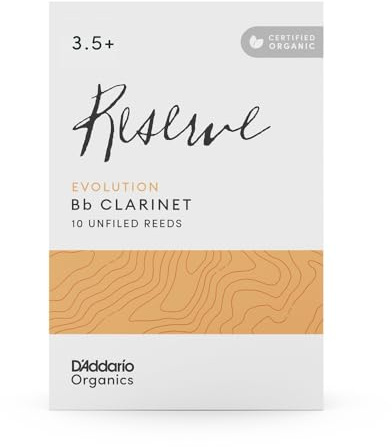 D'Addario Organic Reserve Evolution Bb Clarinet Reeds - Reeds for Clarinet - Individually Sealed - 3.5+ Strength, 10 Pack