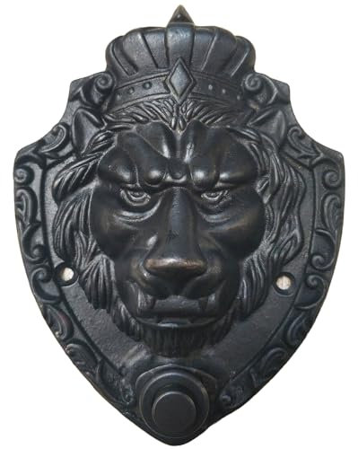 Anatolica Crowned Lion Wired Brass Doorbell Chime Push Button Vintage Decorative Door Bell (Black Oxide)