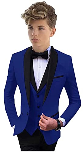 Abito formale con risvolto scialle per ragazzi 3 PC giacca gilet pantaloni ragazzi vestito da festa smoking da sposa vestito per bambini