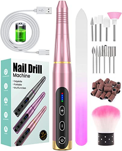 Fresa per Unghie Professionale, Sicuro, 11 in 1 Portatile kit Manicure e Pedicure Elettrico tipo USB, Velocità Regolabile, Trapano Chiodo per Casa e Salone con Set Strumenti di Lucidatura