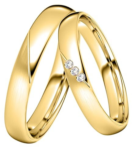 DOOSTI Trauring/Partnerring/Ehering - Silber 925/- Silber Ring - hochwertiger Silberring Gelbgold vergoldet- Damen und Herren Variante - Mit Gratis Wunschgravur (Ring ohne Zirkonia, 58)