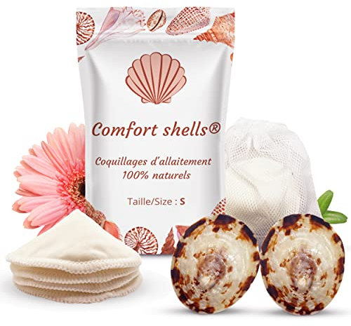 Comfort Shells® Coquillages d'allaitement naturels + Coussinets réutilisables | Protège Mamelon, Favorise la cicatrisation | Evite, Soulage et Apaise les Douleurs de l’Allaitement (S - 5/5,5cm)