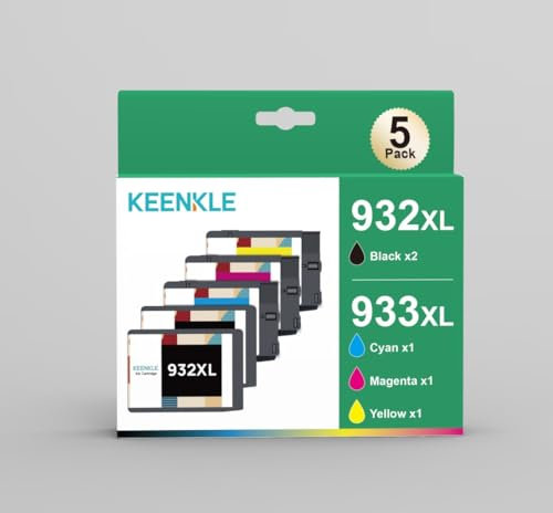 KEENKLE 932XL 933XL Druckerpatronen Kompatible für HP 932 XL 933 XL Druckerpatronen Multipack OfficeJet 6600 7510 6700 7110 7610 7612 6100 (5er-Pack, 2 Schwarz/1 Cyan/1 Magenta/1 Gelb)