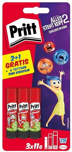 Pritt Lot de 3 bâtons de colle Pat' Patrouille de 11g et 6 tatouages Pat' Patrouille, colle sûre et adaptée aux enfants pour les arts et les loisirs créatifs, colle forte pour l'école, 9H PGS5B