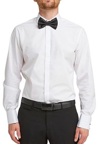 Double TWO Men's White Tuxedo Dress Shirt Non Iron Slim Plain Button Down Evening Shirt