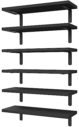 WOPITUES Floating Shelves Set of 6 for Wall Decor & Storage, Black
