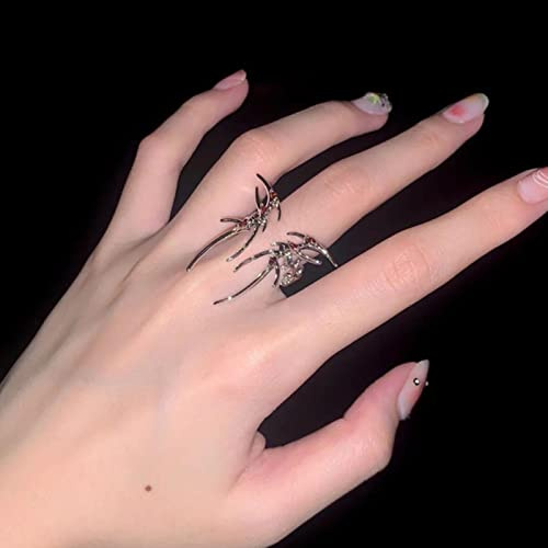 XJruixi Cyberpunk Irregular Butterfly Finger Ring Women Red Rhinestones Zircon Wing Adjustable Opening Rings Jewelry Accessories Gift