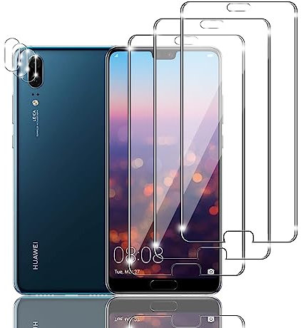 Ydiciv 3+3 Stück Schutzfolie für Huawei P20 Panzer Schutz Glas, 3 Stücke panzerfolie und 3 Stücke Kamera Glas, 9H Härte, HD Klar Schutzglas, No-Bubble, für Huawei P20