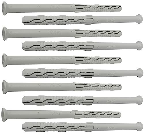AERZETIX - C67081 - Lot de 10 Chevilles universelles Ø8x140 mm à collerette biseautée/fraisée - en Polyamide - maçonnerie Fixation béton Brique parpaing bâtiment vis Construction