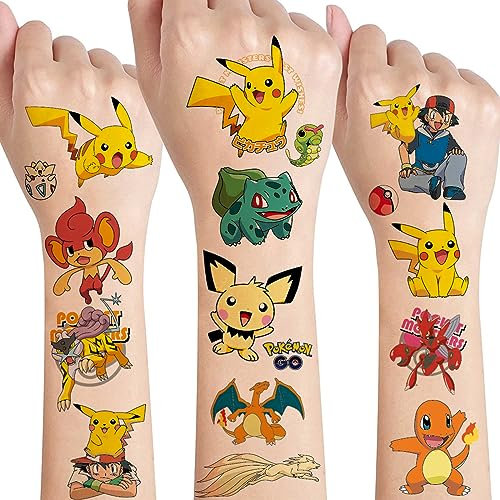 100+ Pocket Monster Tattoo Kinder,Hautfreundlich Kinder Tattoo Jungen Mädchen Wasserdichte Anime Kindertattoos Sticker Set Tattoos zum Aufkleben,Mitgebsel Kindergeburtstag Gastgeschenke Party Deko