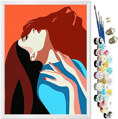 KEEMOSO Malen Nach Zahlen Erwachsene und Anfänge Mädchen DIY Ölgemälde Leinwand Set mit 3 Pinsel und Acrylpigment für Frauen Home Deko- Gesicht nach Oben Ohne Rahmen 40 x 50 cm