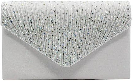FGUUTYM Japan 1900 Taschen Große Damen-Clutch-Tasche für den Abend, Satin, Brautschmuck, Diamante, Party, Abschlussball, Umschlag Werkzeug Armband Mit Taschen (White, One Size)