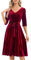 Bbonlinedress Samtkleid Damen Langarm Midilang Abendkleid elegant für Hochzeit Winter Festliche Kleider Vintage Rockabilly Cocktailkleid Party Weihnachtskleid Dark Red XL