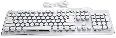 ASHATA Wired Mechanical Gaming Keyboard, Retro Wired Gaming Keyboard Key Click, mit 104 Tasten Mixed Light Ergonomisches Design, Wasserdicht und Staubdicht, Plug and Play (Weiß)