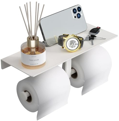 Porte-papier toilette double avec étagère, support mural pour papier toilette, distributeur de papier toilette commercial, blanc