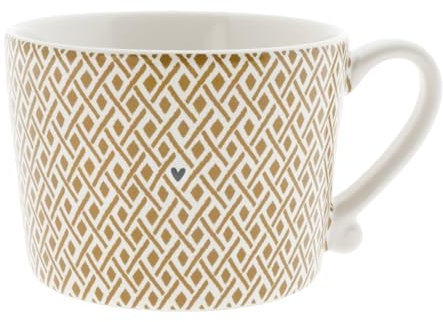 Tasse mit Henkel Little Check Keramik weiß karamell RJ/CUP 112 BC Keramikgeschirr gedeckter Tisch