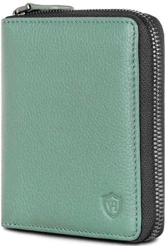 VON HEESEN Leder Geldbörse mit RFID-Schutz - Portemonnaie für Herren & Damen aus echtem Leder - Wallet mit Münzfach - Geldbeutel für Männer und Frauen in Türkis (Silver Pine)