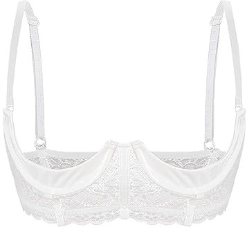 Fldy Womens Sexy Half Cup Bra Open Nipple Lingerie Bra Top Patent Leather Underwired Unlined Brassiere White C M