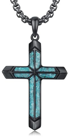 TwoAnts Kreuz Kette Herren 925er-Sterlingsilber Western Türkis Anhänger Halskette Gothic-Sti Schwarzer Schmuck Geschenke für Damen