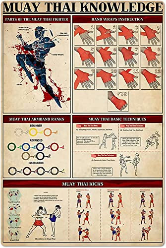 FJQWKLF Muay Thai Wissen Metallblechschilder Vintage Boxing Gym Collection Plaketten Muay Thai Infografiken Poster Boxer Zimmer Wanddekoration 8x12 Zoll