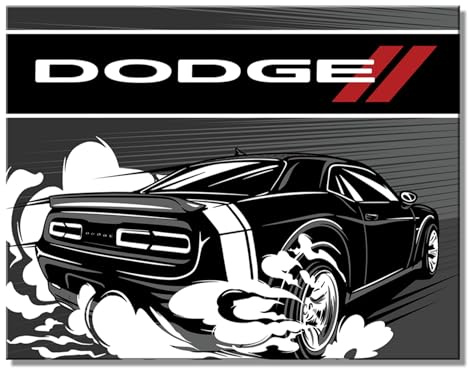 Detroit Shirt Company Dodge Challenger Metall-Wandschild – Dodge Black Speed Challenger Logo, 40,6 x 31,8 cm, lizenziert und authentisch