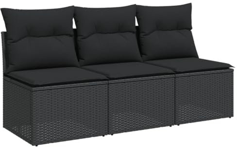 vidaXL Gartensofa mit Kissen 3-Sitzer, Sofa mit Staufach unter Sitzfläche, Terrassensofa mit abnehmbarem waschbarem Bezug, Gartenmöbel Terrassenmöbel, Schwarz Poly Rattan