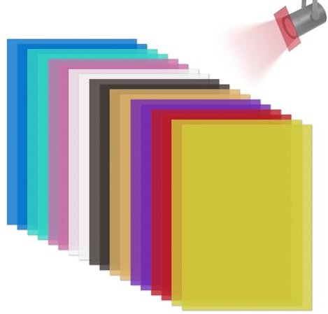 CHSEROK Fensterfolie Bunt,18 Stück Scheinwerfer Folie, 9 Farben Lampenfolie, 0,3 mm Folie Hitzebeständig für Lampen, für Fotografie, Studio, Led-Leuchten, Kameras