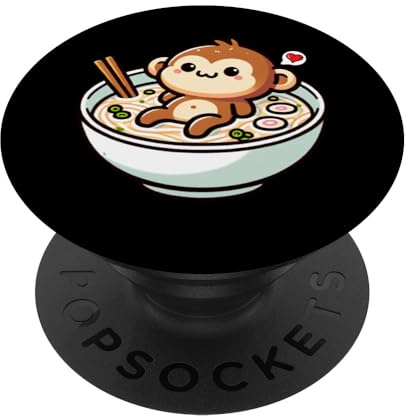 Monkey Japanese Ramen Funny Noodles Kawaii Bowl Boys Girls PopSockets Swappable PopGrip