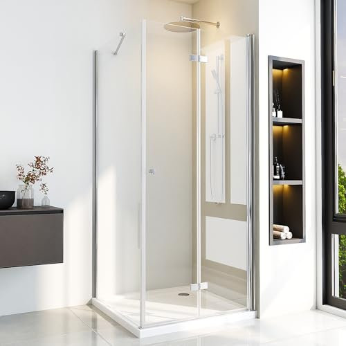 Duschkabine 80x80 cm 180°Falttür Duschabtrennung Eckeinstieg Duschwand Dusche mit Seitenwand aus 6mm ESG Sicherheitsglas,Höhe 185 cm(Ohne Duschtasse)