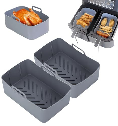 LYKEJI 2 pièces Moule en silicone Airfryer, Accessoires de friteuse à air double zone Ninja Foodi Max, Doublure de friteuse à air, Moule en silicone Accessoires de friteuse à air (gris)