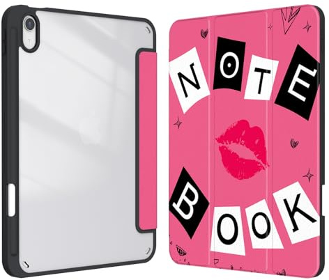 Xkladz Case for iPad (A16) 11th Generation (2025) 11 inch, iPad 10th Generation (2022) 10.9 inch, Case with Pencil Holder, Clear Back Cover Cute Design for Women Girl, Auto Sleep/Wake, Rose Red Book