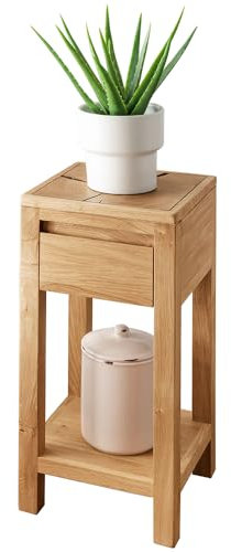 Lomadox Beistelltisch Massivholz B/H/T ca. 30/60/30 cm Ablagetisch Wohnzimmer Tisch Blumentisch modern in Eiche mit Stirnholz