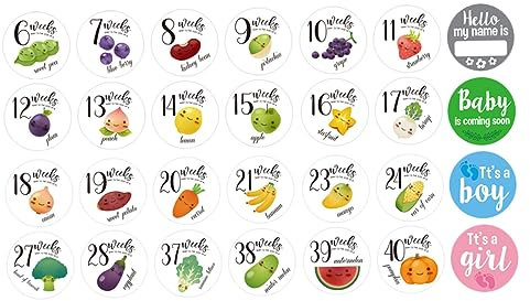 RORPOIR Bauchaufkleber 28 Stück Schwangerschafts-bauchaufkleber Frauen-bauchaufkleber Schwangerschafts-meilenkarten Wöchentlich