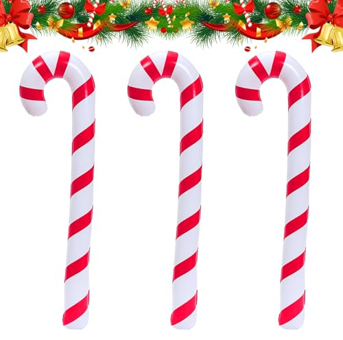 Packung mit 3 aufblasbaren Zuckerstangen, 87 cm, Weihnachtsschmuck für Weihnachtsbäume