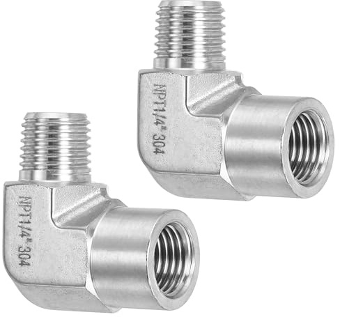 PATIKIL 90 Degree Barstock Street Elbow 1/4 NPT Male x 1/4 NPT Female, 2 Pcs 304 Stainless Steel Forged Pipe Fitting for Air Fuel Oil Water Pipe Hose, Silver