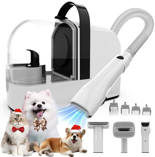 ubrobo PG10 Kit d'aspirateur de toilettage pour chiens avec tondeuse pour animaux domestiques, 12 000 Pa, aspirateur à faible bruit pour poils d'animaux domestiques, aspirateur pour toilettage de