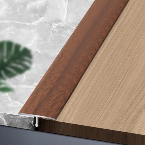 REDEXI 90cm Übergangsschiene Abdeckleiste, Metall T-Form Boden Ausgleichsprofil, Wasserdicht Abdeckleiste Türschwelle Zierleisten, Holzmaserung, Leicht, Glatt(Light Walnut,W2cm/0.79in)