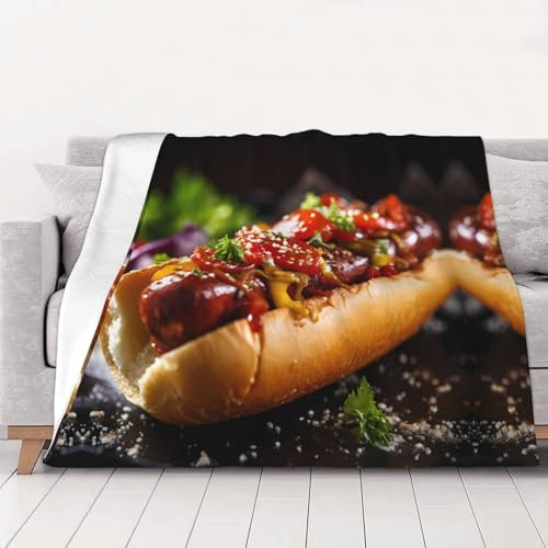 PHAYAH Hot-Dog-Flanelldecke, leicht und warm, geeignet für Sofa, Bett und Outdoor, für Kinder und Erwachsene, 101,6 x 76,2 cm